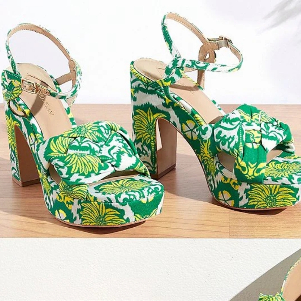 Antonio Melani Mya Royal Palm Print Braided Platform Dress Sandals